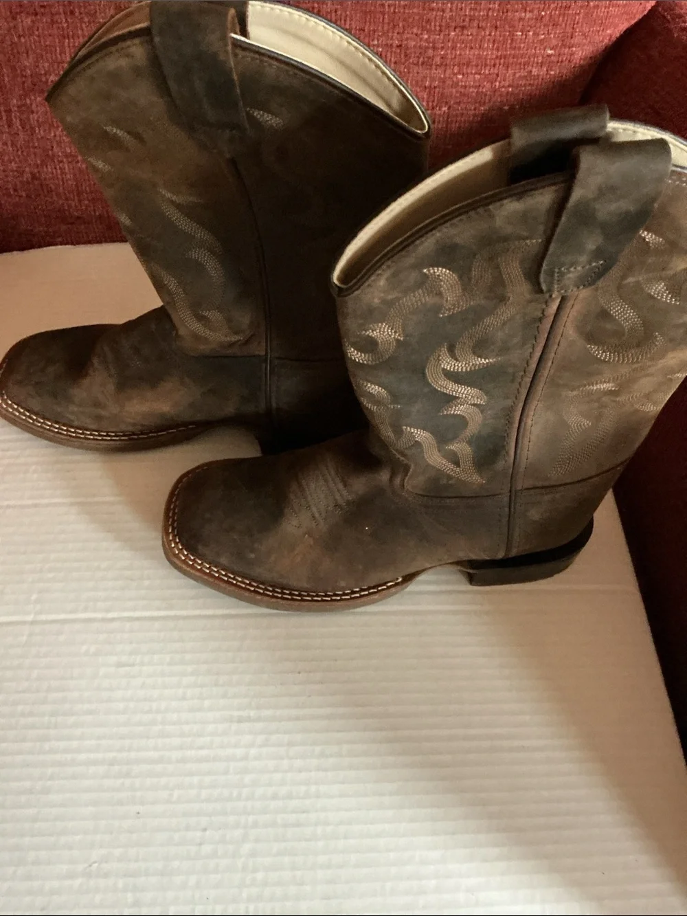 Old West Tan Leather Cowboy Boots with Cream Lining